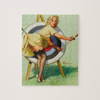 Nice Archery Shot - Retro Pin Up Girl Jigsaw Puzzle by PinUpGallery at Zazzle