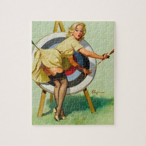 Nice Archery Shot _ Retro Pin Up Girl Jigsaw Puzzle