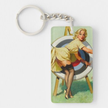 Nice Archery Shot - Retro Pin Up Girl Keychain by PinUpGallery at Zazzle