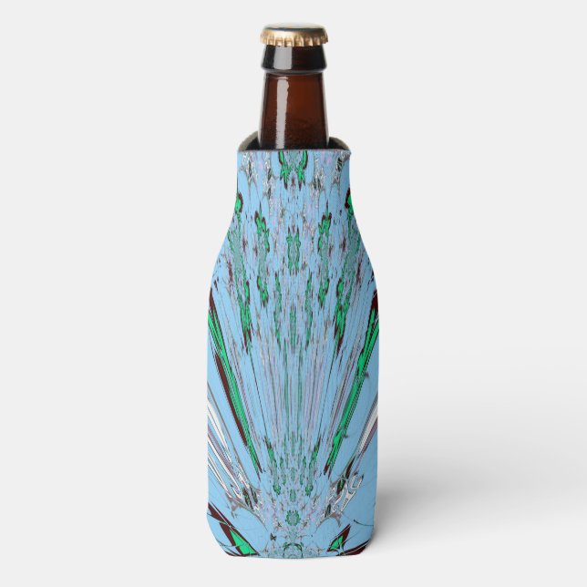 Nice Beautiful Aqua Blue Amazing Floral Motif Art Bottle Cooler (Bottle Front)