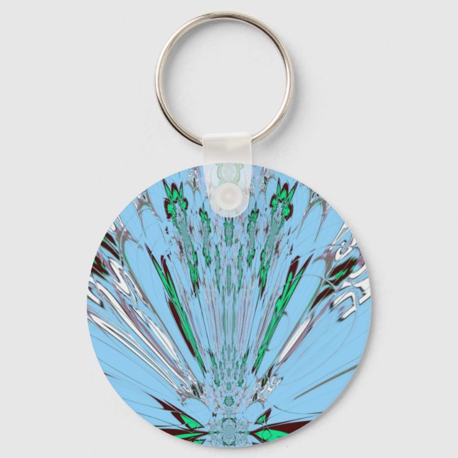 Nice Beautiful Aqua Blue Amazing Floral Motif Art Keychain (Front)