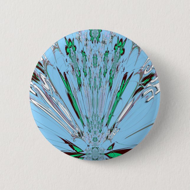 Nice Beautiful Aqua Blue Amazing Floral Motif Art Pinback Button (Front)