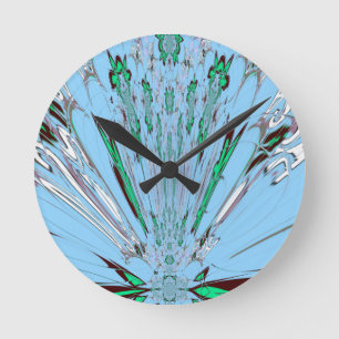 Nice Beautiful Aqua Blue Amazing Floral Motif Art Round Clock