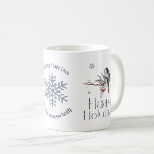 Nice Bird On A Branch Red Berries Happy Holidays Coffee Mug