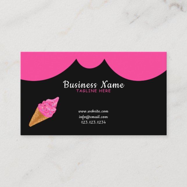 Nice Black and Pink Sprinkles Ice Cream Shop Business Card (Front)