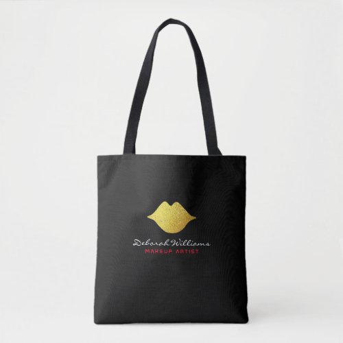 nice black tote bag with her name  gold lips