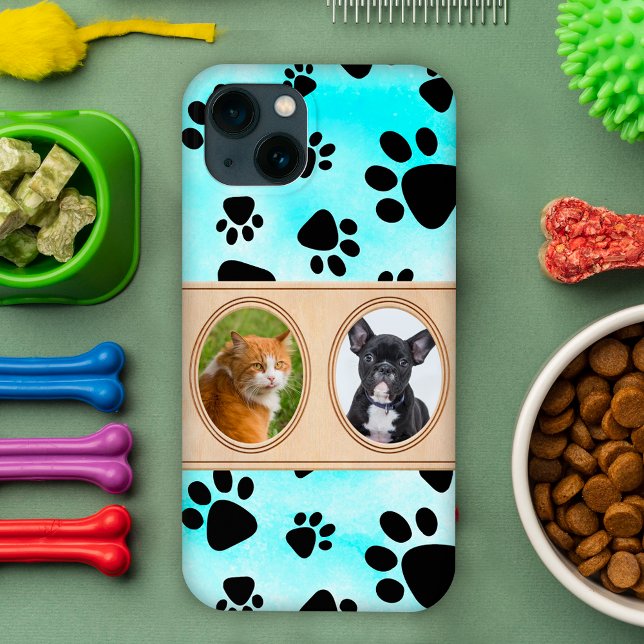 Nice Blue background with paws, custom pet photo Case-Mate iPhone Case (Creator Uploaded)