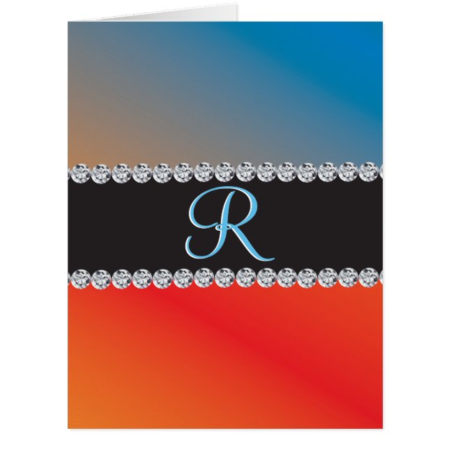 Nice Blue Orange Black Diamond 3d Monogram Initial Cards (Front)