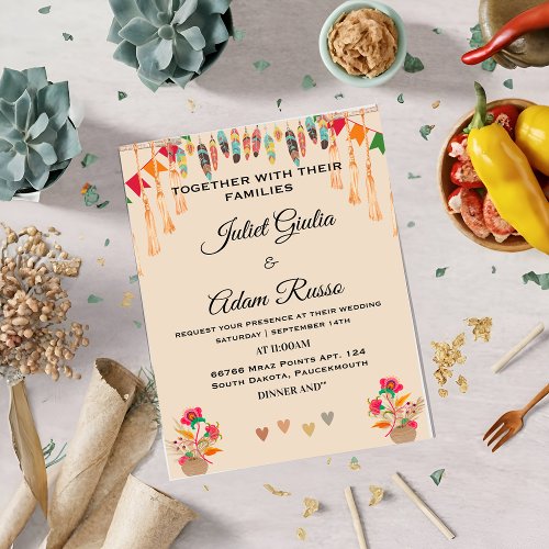 Nice boho rustic modern elegant mexican wedding invitation