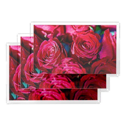 Nice Bunch Of Red Roses Acrylic Tray