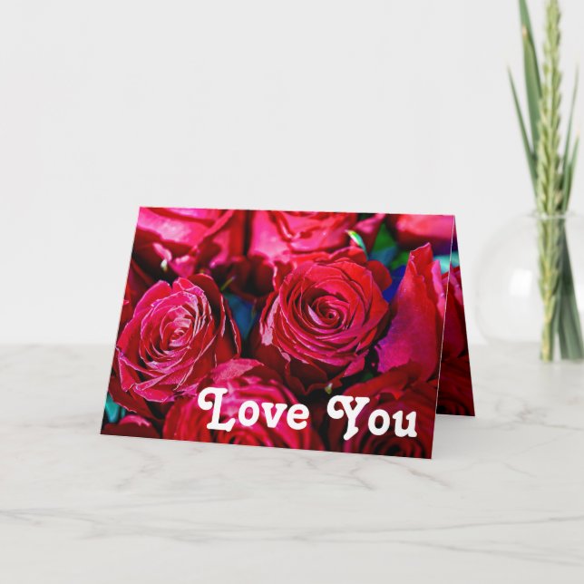 Nice Bunch Of Red Roses Letterpress Thank You Card (Front)