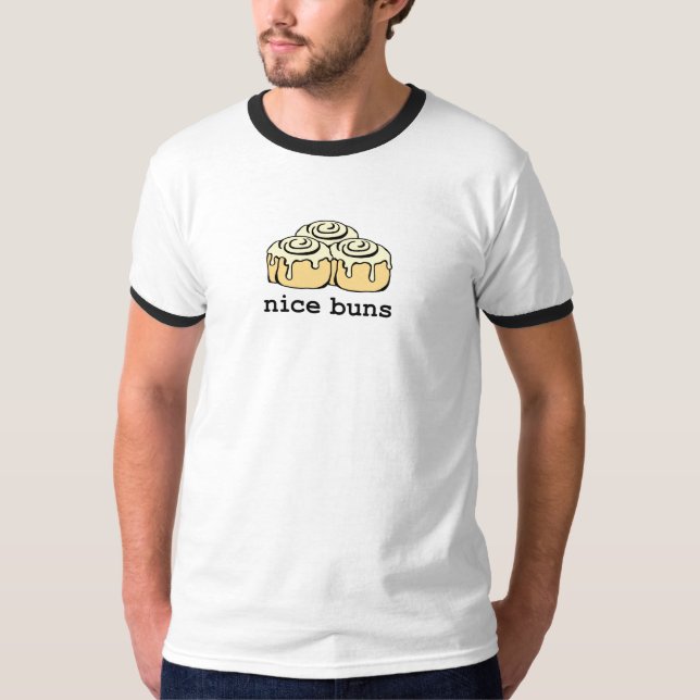 Nice Buns Cinnamon Roll Cartoon Design Funny T-Shirt (Front)