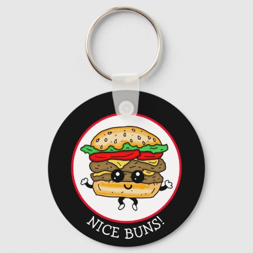 Nice Buns Funny Hamburger Pun Keychain