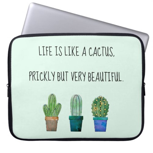 Nice cactus phrase with three cactuses laptop sleeve