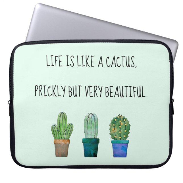 Nice cactus phrase with three cactuses laptop sleeve (Front)