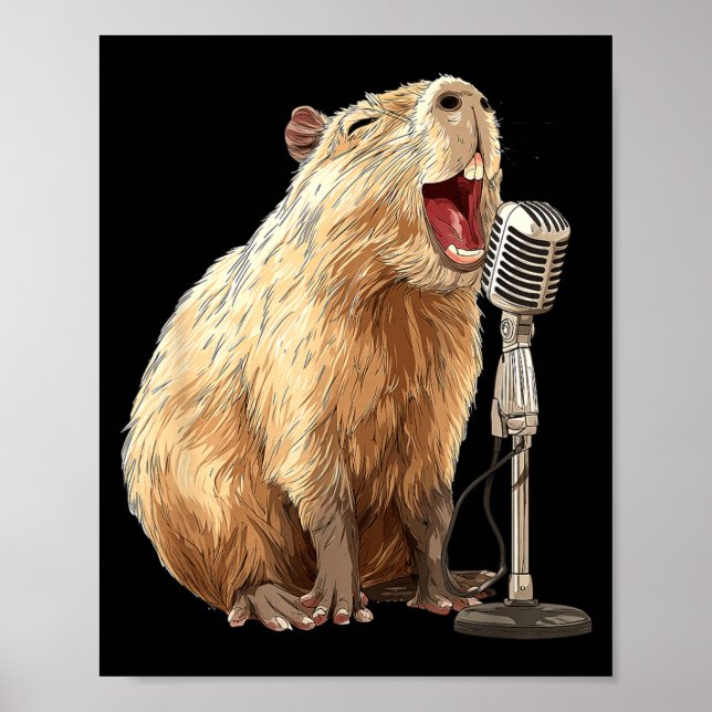 Nice Capybara with Mic for Karaoke and Singing Poster (Front)