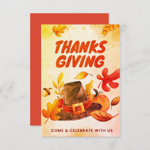Nice Card Thanksgiving with Hat and Leaves Fall