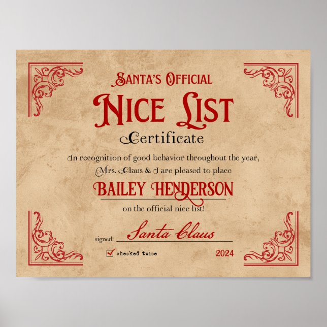 Nice Certificate Approved Santa Claus  Poster (Front)