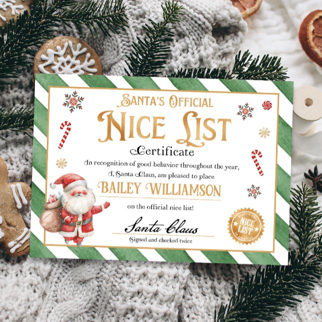 Nice Certificate from Santa Approved Checked Twice Invitation (nice certificate official nice list Santa Claus instant download printable)