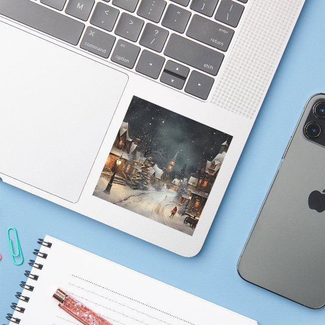 Nice Christmas village on Christmas night. Sticker (Laptop w/ iPhone)