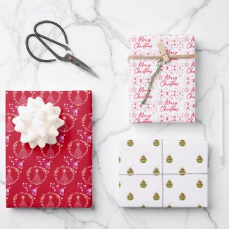 Nice Christmas Wrapping Paper Flat Sheet Set of 3
