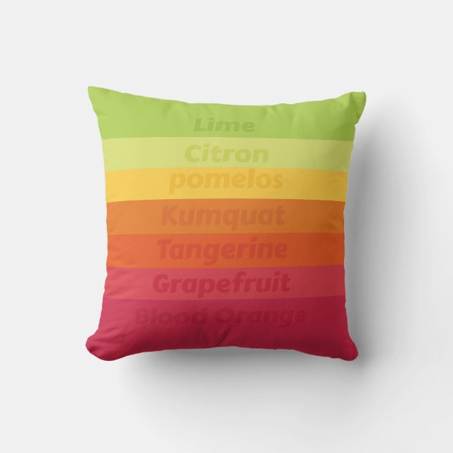 Nice Colorful Pattern and Citrus Fruits Names Throw Pillow (Front)