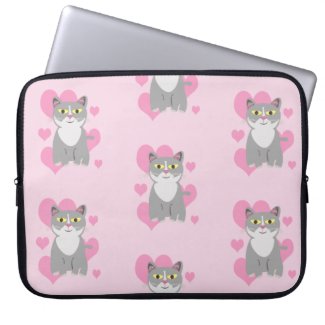 Nice Cute Grey Cat Love Cartoon Pattern