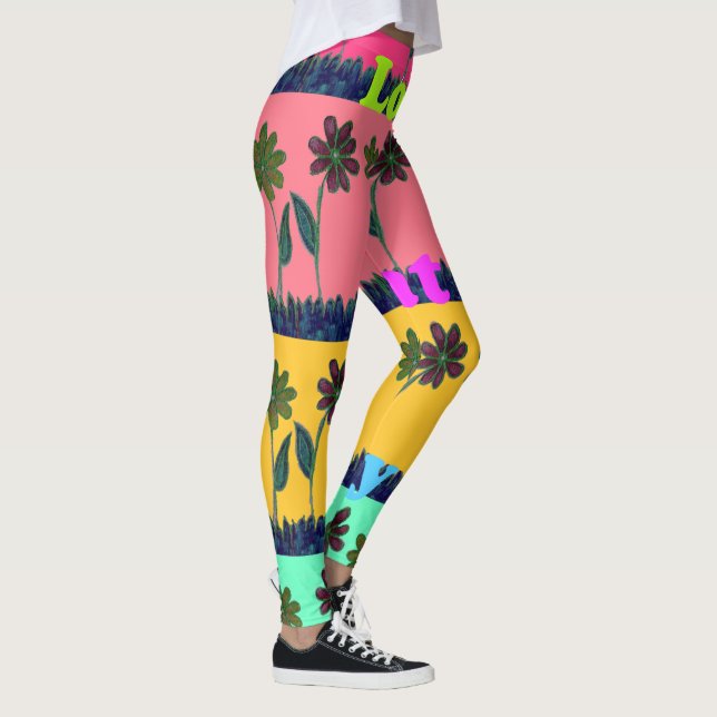 Nice day Beautiful Love Eat Play floral art design Leggings (Right)