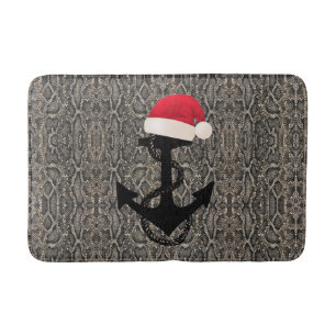 nice elegant nautical ANCHOR with SANTA HAT Bath Mat