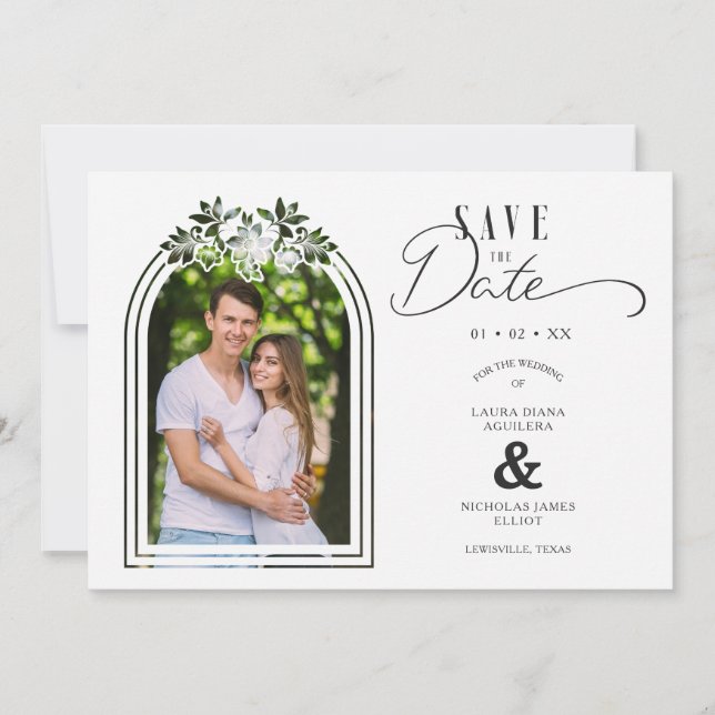 Nice Floral Arch Effect Romantic Wedding Photo Save The Date (Front)