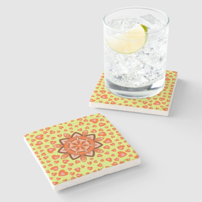 NICE FLOWER HEARTS LOVE VALENTINE, BIRTHDAY, GIFT  STONE COASTER (Side)