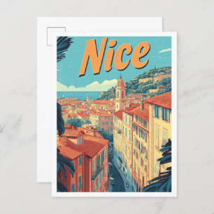 Nice France Art Vintage Travel Illustration Postcard