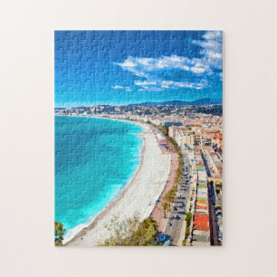 Nice, France Coastline Watercolor Jigsaw Puzzle