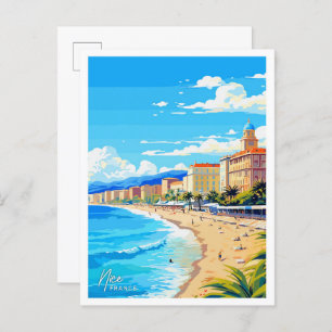 Nice France England Travel Vintage illustration Postcard