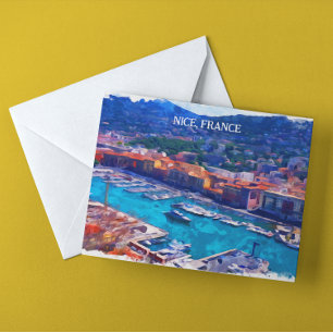 Nice France French Riviera Marina Watercolor Postcard