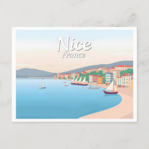 Nice France French Riviera Pastel Travel Postcard
