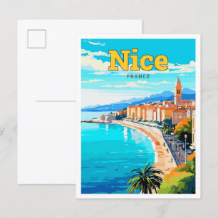 Nice France Travel Art Vintage Illustration Postcard