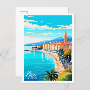Nice France vintage travel illustration Postcard
