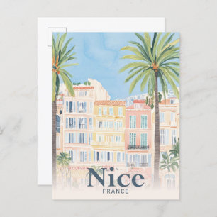 Nice France Watercolor Painting Travel Postcard