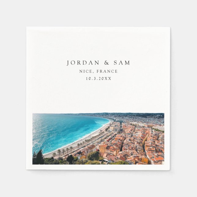 Nice France Wedding Custom Cocktail Napkin (Front)