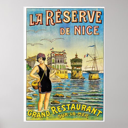 Nice France woman in swimsuit on the beach Poster