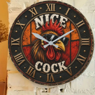 Nice Funny Rooster Cool Chicken with Sunglasses Large Clock