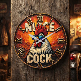Nice Funny Rooster Rustic Farmhouse Chicken Large Clock