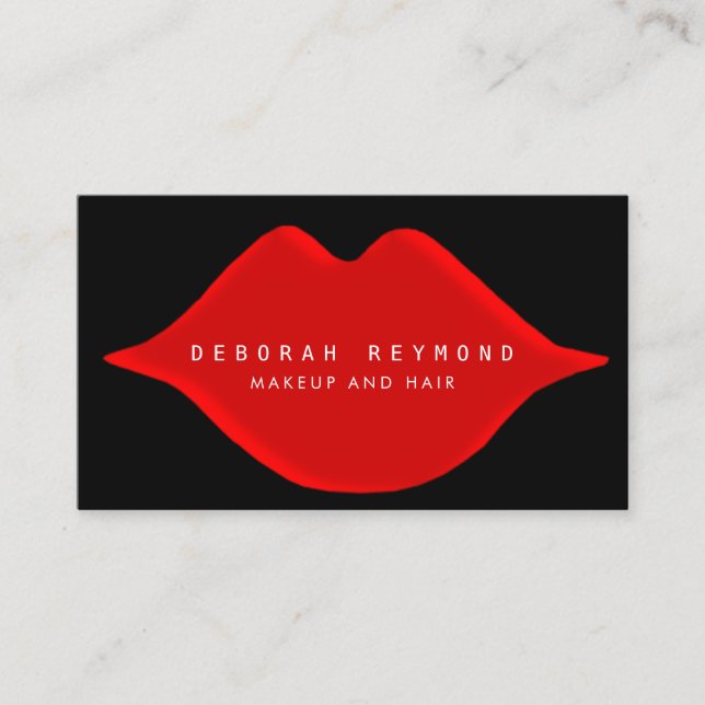 nice graphic feminine red lips beauty makeup business card (Front)