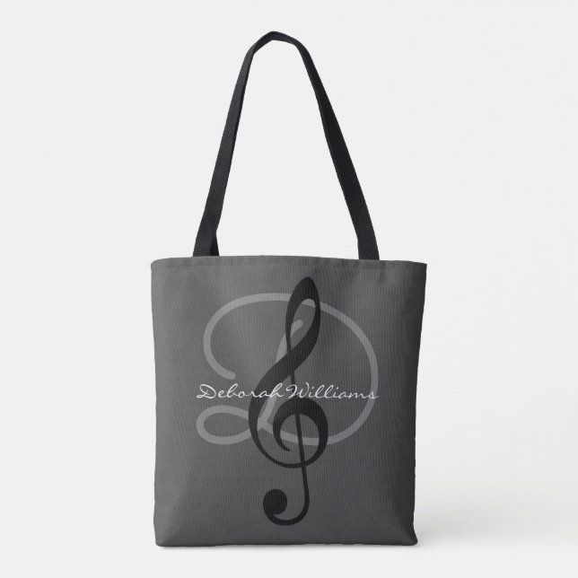 nice gray tote bag with her name & treble clef (Back)