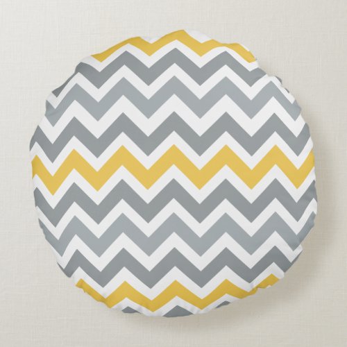 Nice grey and yellow zigzag pattern round pillow