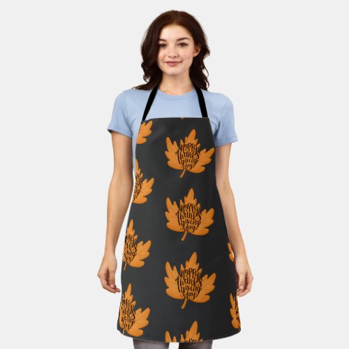 Nice Happy Thanksgiving Typography on Fall Leaf  Apron