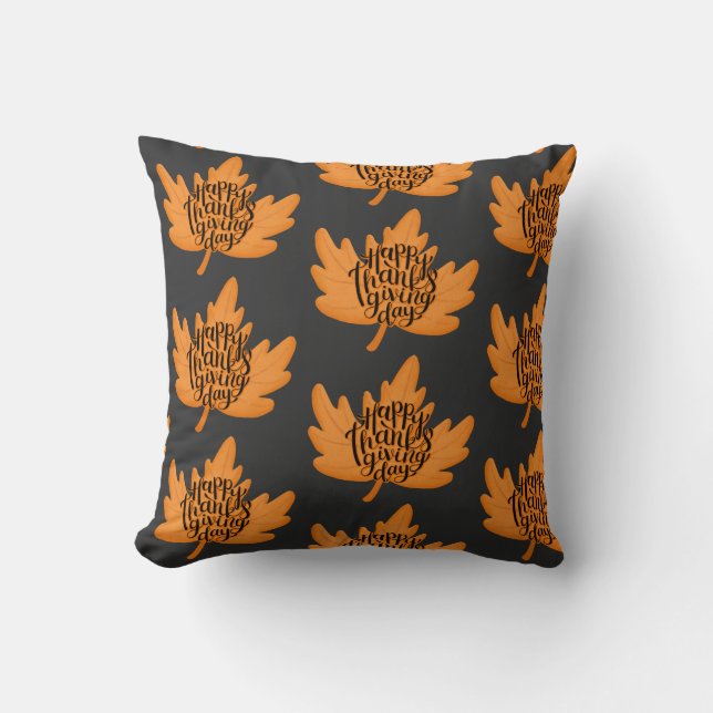 Nice Happy Thanksgiving Typography on Leaf Fall Throw Pillow (Front)
