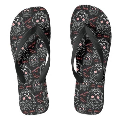 Nice Hedgehog Cool Image And Text Pattern Flip Flops