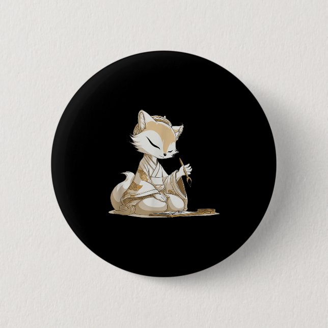 Nice Japan Kitsune Costume For Calligraphy Lovers  Button (Front)